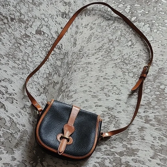 Dooney & Bourke Vintage All Weather Leather Saddle Crossbody Black & Tan - Picture 2 of 10